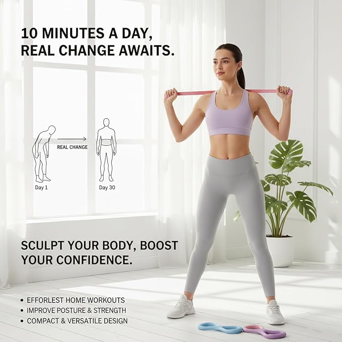 Cur8trend Exercise Band - Figure 8 Resistance Bands with Handles, Silicone Exercise Bands for Women & Men, 20 lb Tension Rope for Arm Workout Equipment, Stretching Bands for Yoga