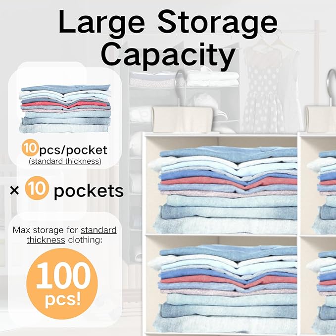 White 5-Tier Hanging Closet Storage Organizer - Space-Saving Dual-Row Foldable Shelves with 3 Hooks, Wardrobe Organizer for Dorm, Bedroom, Clothes and Accessories