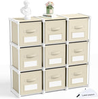 Geelin 9 Cube Storage Organizer with Fabric Bins and Labels 11 Inch, Fabric Collapsible Cubby Clothes Storage Drawer Dresser for Bedroom Living Room Office Organization