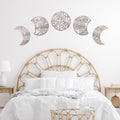 Jetec 5 Pcs Moon Phase Wall Art Decor Wall Pediments Hanging Wooden Phase Spiritual Bedroom Nordic Boho Lunar Aesthetic Art for Living Room Dorm Apartment Ornament(Retro Color,15.75 Inch,Botanical)