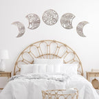 Jetec 5 Pcs Moon Phase Wall Art Decor Wall Pediments Hanging Wooden Phase Spiritual Bedroom Nordic Boho Lunar Aesthetic Art for Living Room Dorm Apartment Ornament(Retro Color,15.75 Inch,Botanical)