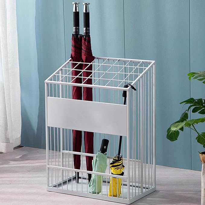 Umbrella Stand Hallway Entryway Storage Rack Umbrella Holder Large Capacity Metal Umbrella Holder Stand, Freestanding Umbrella Storage Stand with Four Non-Slip Feet, Canes Walking Sticks Swords(White,