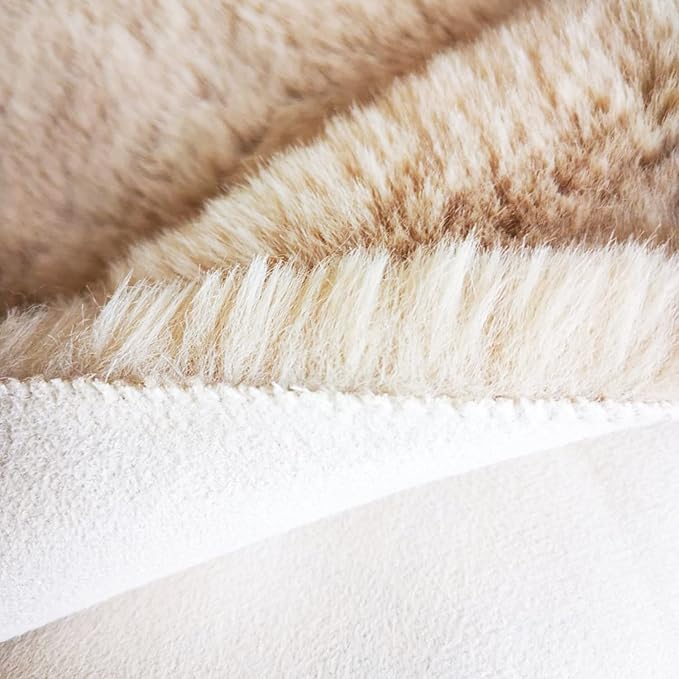 Ghouse Faux Rabbit Fur Round Rug 4ft Light Brown Beige Round Rugs for Bedroom Decor Fluffy Area Rugs for Living Room, no-Shedding Carpet Sheepskin Washable Rug Rome Decor