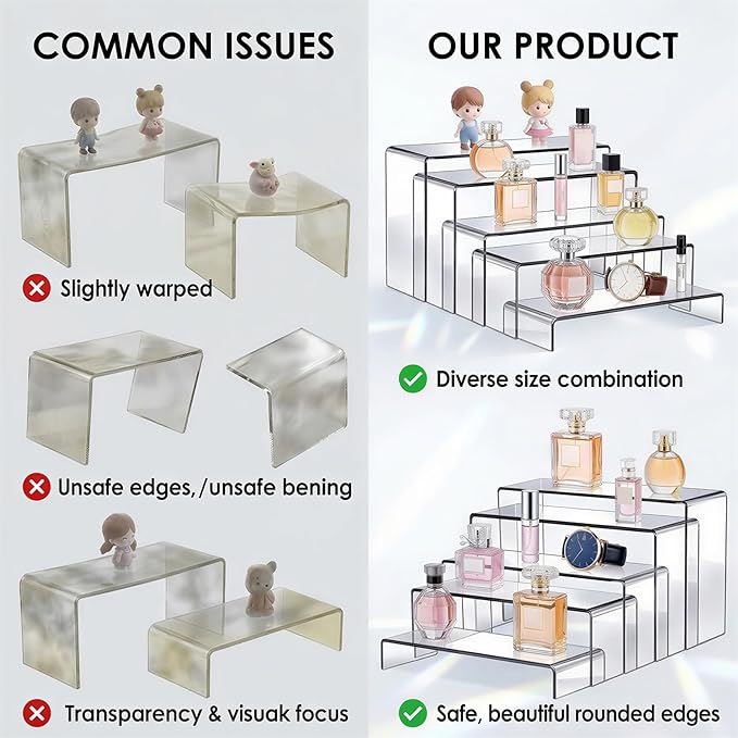 Fixwal 10pcs 2 Set Acrylic Risers for Display Clear Perfume Organizer Stands Acrylic Display Risers for Show Figures, Cupcake, Jewelry, Toys, Perfume and More (Large Size)
