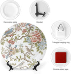 Fashion Plates Chinoiserie Tree Peony Bird Floral Personalized Decor for Office Wall Table Display Hanging Decorative Tiles Including Bracket And Special Hook, Multi Sizes, Gifts for Men Women