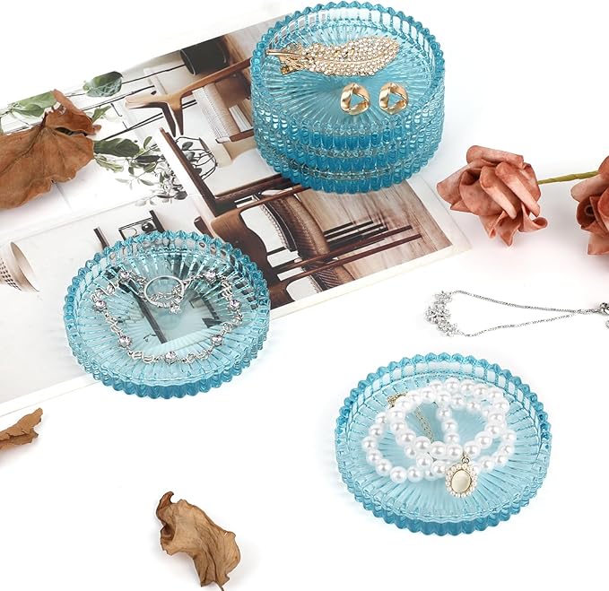 Modern Clear Coaster Set of 5- Glass Coasters for Drinks Crystal Coasters Round Cup Mat Coffee Table Decor for Office, Kitchen, Bar, Dining Room, Living Room, Patio(Clear Blue)