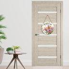Spring Summer Welcome Sign for Front Door Decor Spring Flower Wall Hanging Sign Spring Decorations Floral Wooden Wreath Farmhouse Door Hanger Sign for Spring Summer Party Indoor Outdoor Decor 12 Inch