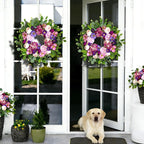 Spring Wreaths for Front Door Outside- 24 Inch Summer Wreath with Blush Pink Roses & Purple Blooms and Hydrangeas,Luxury Spring Door Wreath for Porch,Home,Wall,Window Decor(Indoor Outdoor Use)