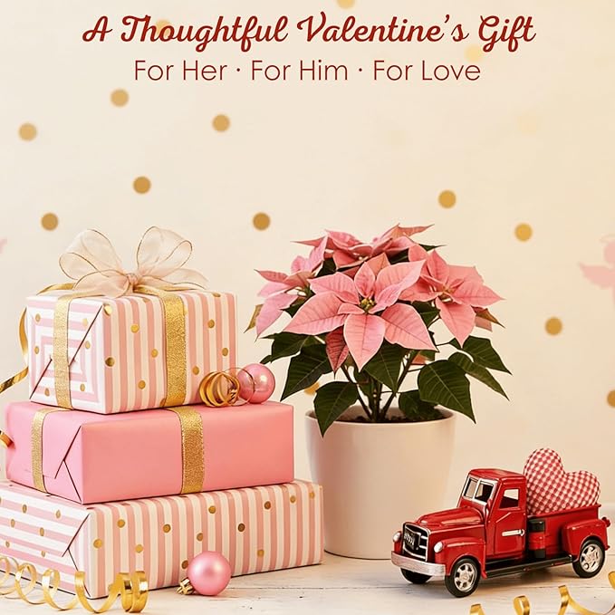Youeon Farmhouse Red Truck Decor, 7x3.1x3.5 Inch Vintage Metal Pickup Truck Valentine Ornament Gift, Rustic Table Centerpiece, Small Garden Planter Truck Decoration