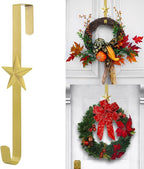 Wreath Hangers for Front Door,15" Sturdy Metal Wreath Doors Hangers,Over The Door Hooks for Front Porch Decor,Garland Hooks Holders for Halloween Christmas Decorations (Gold Star, 4 Pack)