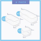 primebox Six Pieces - Clear Plastic Drawer Organizer Bins - Stackable, Non-Slip, 3 Sizes