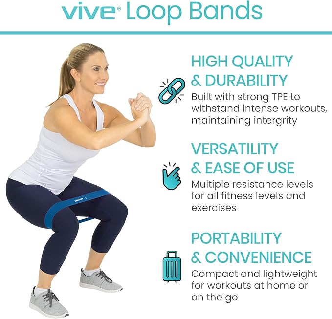 Vive Resistance Bands for Working Out (5 Pack) - Exercise & Workout Resistance Kit - Stretch, Elastic Loop Bands for Physical Therapy, Pilates, Yoga & Gym, for Men & Women