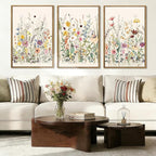BINCUE Large Framed Floral Canvas Wall Art Colorful Wildflower Pictures Wall Decor Wildflower Artwork Flowers Pictures Floral Home Decor for Living Room Bedroom Office Farmhouse 16x24 Inches Set of 3 Gift