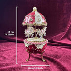 Carousel Music Box Figurine Pearl Dome, Rose Accents, Enameled Craft, Unique Home Decor & Gift Giving