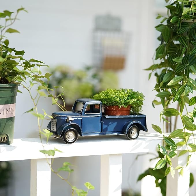 SOFFEE DESIGN 10in Collectible-Vehicles Classic Truck, Pick-up Model Iron Decorations, Collectible Figurine Desktop Car Wine Holder for Home Decor, Dark Blue