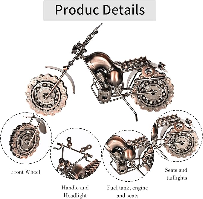 Metal Motorcycle Model - Collectible Moto Decor, Ideal Motorcycle Gifts for Men, Handcrafted Metal Replica for Study/Office/Living Room Decoration (Copper-Oversized)