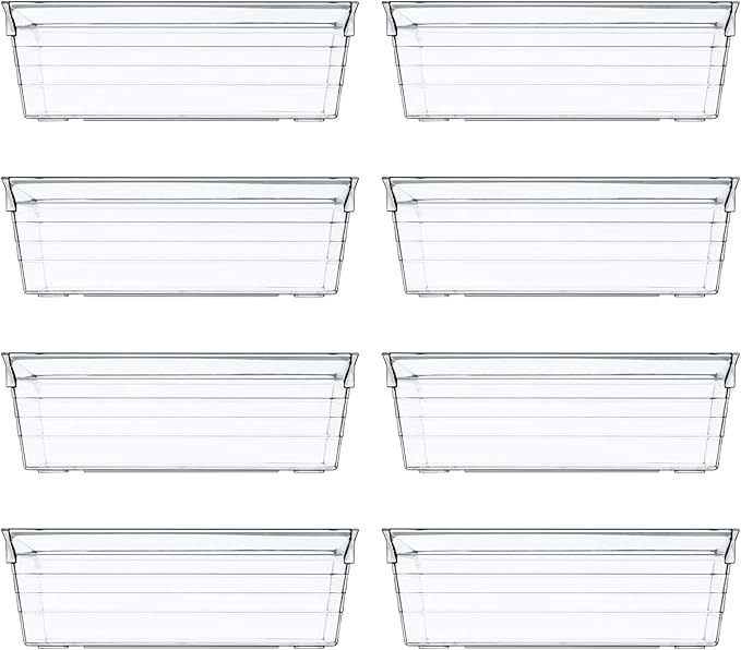 Backerysupply Clear Plastic Drawer Organizer Tray for Vanity Cabinet (6"×3"×2" Set of 8) Storage Tray for Makeup, Kitchen Jewelries and Gadgets