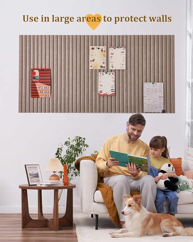 24x16 inches Large Bulletin Board, Decorative Felt Pin Board, 0.35“ Thick Foldable Photo Display Board with Self-Adhesive Tape, Vision Board for School Home Kitchen Office Walls - Dark Camel