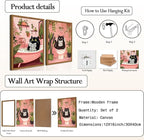 Framed Funny Bathroom Black Cat Canvas Wall Art Set of 2, Cute Cat Reading Newspaper on Toilet Pictures Wall Decor, Humor Animal in Bathtub Paintings Prints for Restroom 12x16 inch