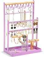 ProCase Jewelry Organizer Stand Necklace Organizer Earring Holder, 6 Tier Jewelry Stand Necklace Holder with 15 Hooks, Jewelry Tower Display Rack Storage Tree for Bracelets Earrings Rings -Purple