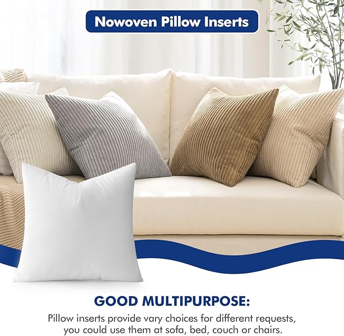 MIULEE Pillow Insert 22x22 Inch, Decorative Square Throw Pillow Inserts, Premium Fluffy Pillow Forms Sham Stuffer for Sofa Couch Living Room