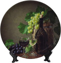 Decorative Plates, 6 Inch, Grapes And Wine On Wooden Table Round Display Plate, Decorative Plates with Stand, Ceramic Craft for Wall Hanging Decorative