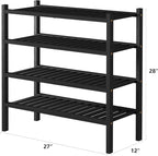 4 Tier (Thick) Bamboo Shoe Rack for Closet Free Standing Wood Shoe Shelf for Entryway Small Space Stackable 27"x12"x28" (Blackl)