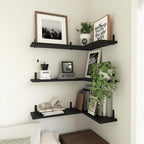 WOPITUES Wood Floating Shelves Set of 6, Shelves for Wall Decor, Farmhouse Shelf for Bedroom, Bathroom Storage Shelves, Book Shelves for Living Room-Black