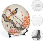 Decorative Plates for Wall Hanging, Bird & Peony Flower Chinese Meticulous Painting Ceramic Plate, Wobble-Plate with Display Stand, Home Decor for Kitchen Cabinets, Farmhouse Round Tray 8 Inch