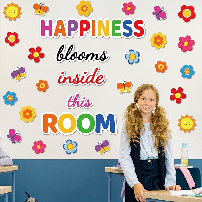 Classroom Bulletin Board Decoration Set Welcome Banner Wall Door Decor Colorful Classroom Decorations for Kindergarten Preschool Elementary and Middle School(Happiness Blooms Inside This Room)