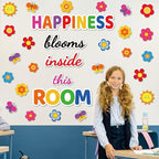 Classroom Bulletin Board Decoration Set Welcome Banner Wall Door Decor Colorful Classroom Decorations for Kindergarten Preschool Elementary and Middle School(Happiness Blooms Inside This Room)