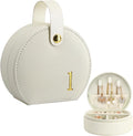 COLLECTIVE HOME - Travel Jewelry Case, Elegant Half-Moon Design with Gold Monogram, Detachable Handle, Personalized Accessory Organizer, Gift for Fashion-Forward Women and Teens (l)