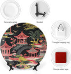 Chinoiserie Charcoal Coral Pagoda Asian China Plates of 6", 7", 9", 10", Customize Blue And White Plates, Office Festival Decorations Table, with Display Stand And Hook Up