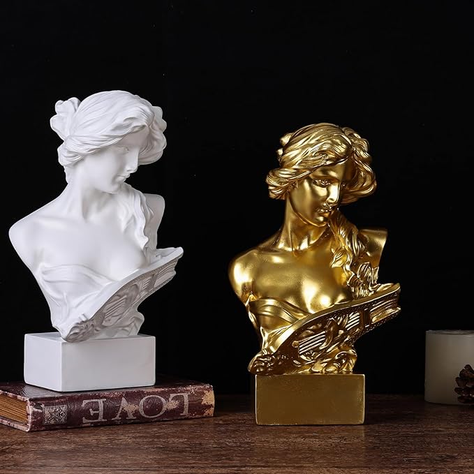 11.8" H Greek Mythology Bust Statue Decor,Artemis Statues Roman Goddess Figurines,Used for Sketch Practice Aesthetics Statues and Sculptures and Indoor Filling Space for Living Room, Bedroom (Gold)