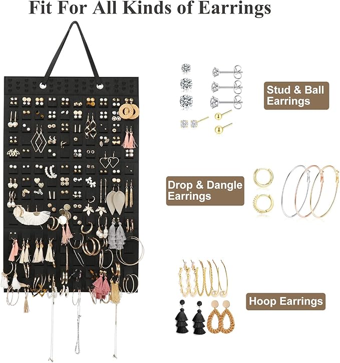 Hanging Earrings Organizer & Holder - 20 Hooks, Holds Up To 300 Pairs, Compact Design, Soft Material, Earring Hanger & Display for Women & Girls - 1 Pack