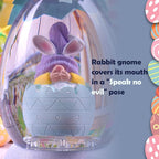 Gnome Easter Snow Globe, Easter Bunny Snow Globe Eggs Spring Decor with Swirling Glitter, 6H Timer, USB or Battery Powered, Speak No Evil Gnome Snowglobe for Tabletop Decor Gift 7.4 Inch (Blue)