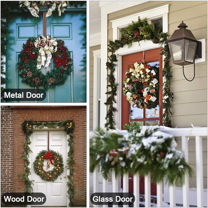 Wreath Hanger Adjustable Door Hanger Wreath Hanger for Front Door 15-24inch,Wreath Hook, Hold Up 20lb(Nickle,1 Pack)