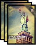100% Solid Wood 14x20 Picture Frame Set of 3, Black Frame for 14 x 20 Inch Picture Poster Photo, Light Weight 14 by 20 HQ Matte Black Frame for Wall - 3 Pack/Black/14 x20