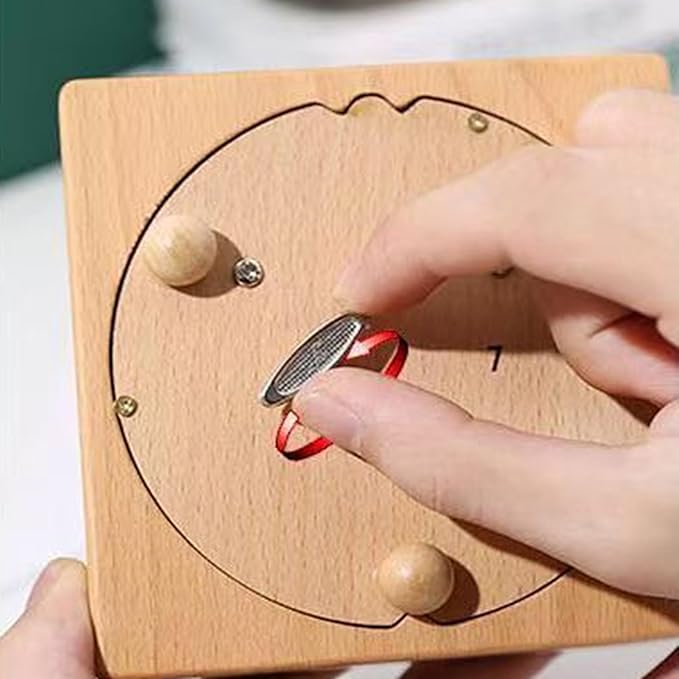 Natural Solid Wood Handcrafted Beech Wooden, Musical FigureTotoro/Carousel/Fairy/Ballerina Figurine,Rotating Hand Crank Mechanism Music Box,Musical Decorations (Train of City)