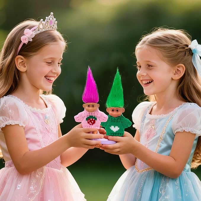 Retro Vintage Lucky Troll Dolls Assorted Hair Colors Chromatic Adorable for Collections, School Project, Arts and Crafts, Party Favors (Pink)