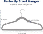 SereneLife 50 Pack Velvet Hangers - Non-Slip, 360° Swivel Hook - Ultra-Thin, Lightweight Velvet Hangers for Shirts, Sweaters, Hoodies, Kids Clothes & Dresses - Space-Saving