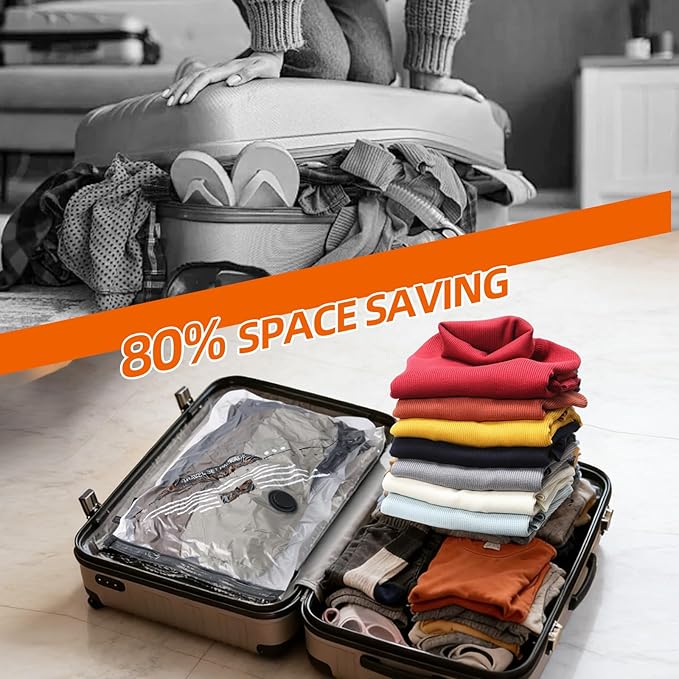 12 Pack Space Saver Bags with Rechargeable Electric Pump, Vacuum Storage Bags for Travel & Home, Compression Bags for Luggage, Clothes, Bedding & Blankets, Cabin-Size Vacuum Sealer Bags