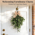 Artificial Olive Teardrop Swag Wreath for Front Door - 22 Inch Faux Greenery Wall Decor with Burlap Bow - Farmhouse Olive Branch Swag for Indoor Kitchen Entryway Wedding Arch