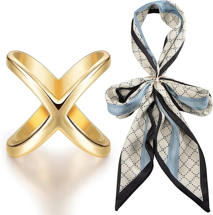 SYWDUDUCLT Scarf Ring for Women's Shawl, Silk Neckerchief, Tshirt, Gold/Sivler, S/M/L, 2 Pcs