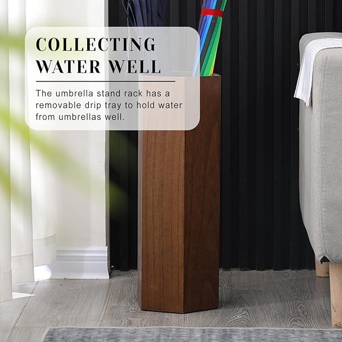 ROYUMI Umbrella Stand 19" Hexagon Wooden Umbrella Holder, Umbrella Stands for Entryway, Walnut/Oak Indoor Umbrella Holder, Water-Resistant Umbrella Storage Solution (Color : Walnut)