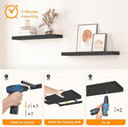 HOOBRO Floating Shelves for Wall, Wall Mounted Shelf Set of 2, 15.7" Hanging Shelf with Invisible Brackets, for Wall Decor Storage in Bathroom Bedroom Kitchen Living Room Office, Black BK40BJ01