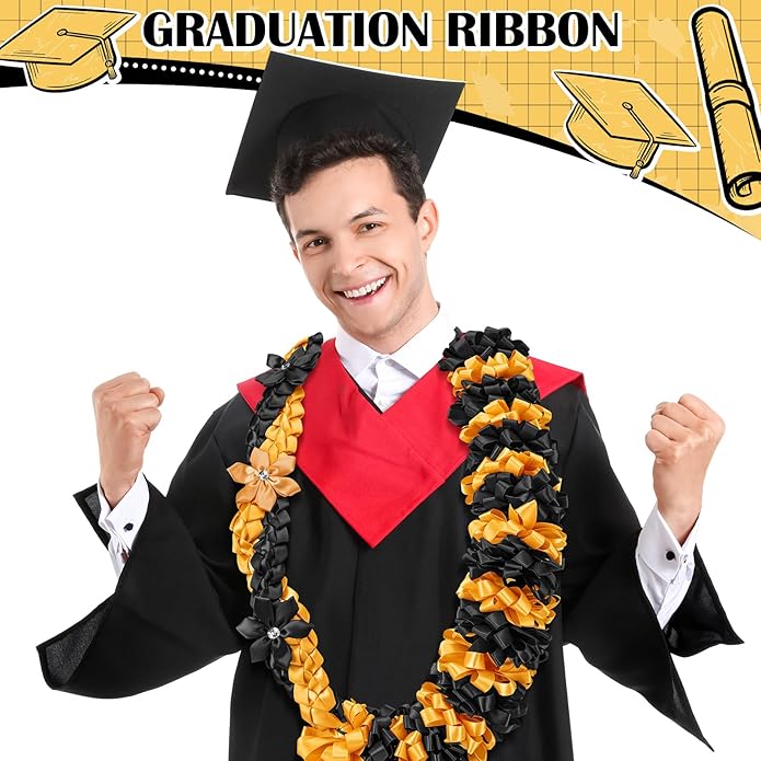 Canlierr Graduation Leis Class of 2026 Grad Ribbon Leis Double Braided Necklace Hawaiian Flower Garland with Heart Kukui Nut for Man Woman Graduation Party Supplies