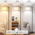 SUNMORY Arc Floor Lamp,Modern Floor Lamp with 3 Color Temperatures Bulb,Metal Standing Lamps with Adjustable Hanging Lampshade,Tall Floor Lamps for Living Room (Black)
