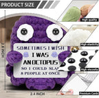 Mini Octopus Emotional Support Crochet with Funny Card, Birthday Gifts for Friends Besties Colleague Purple Octopus Home Office Desk Decor