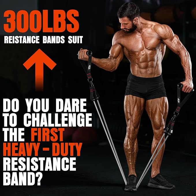 Heavy Resistance Bands for Working Out, 300LBS Exercise Bands with Handles, Workout Bands for Men, Weight Fitness Bands Set for Muscle Training, Strength, Slim, Yoga, Home Gym Equipment